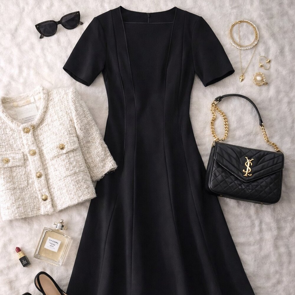 Lafayette 148 New York Little Black Dress Classic Timeless Quarter Sleeve A-Line